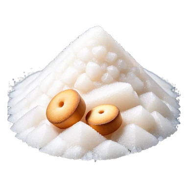 small mound or loose scatter of fine white granulated sugar with bright crystalline texture and soft shimmer, tiny uniform slightly reflective grains, soft lighting, subtle shadows, emoji scale sticker