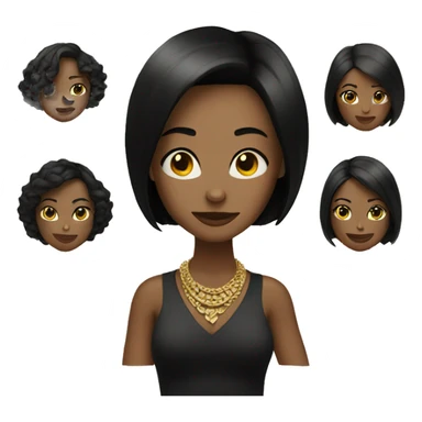 Woman wearing gold necklaces with black bob sticker