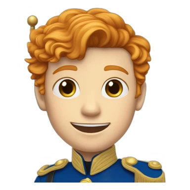 A male ginger of 15yo in royal uniform waving a tricolour flag, with purle on top, white in the middle and blue underneath it. sticker