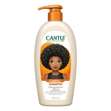 Bottle of Cantu  Shampoo. The label on the bottle should have a picture of a black woman with afro.  sticker