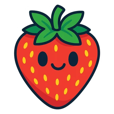 red strawberry, cartoon style, with a cute smile, transparent background sticker