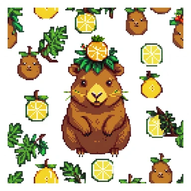 capybara with a citrus fruit on its head sticker