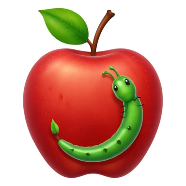 Apple emoji with a worm coming out sticker