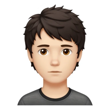 À emoji that don’t smile Dark brown thick hair, medium-length textured top with loose natural waves, short tapered sides, soft messy fringe, natural volume(No long hair it like a side part with wave and texture ) the guy is white and it’s a boy sticker