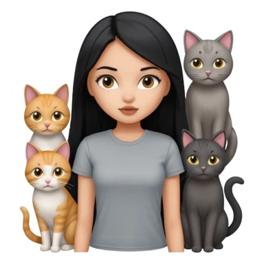 a pretty bratz dusky girl with long straight hair with four cats nd wearing a grey tshirt sticker