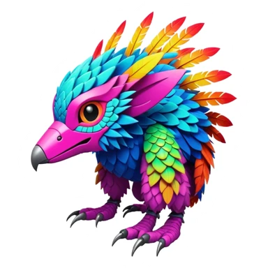 Tropical futuristic lush warm-colored modern colorful neon-colored cyber-Fakémon-Digimon-Trico-creature sticker