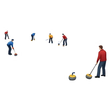 An icon showing a curling match on an indoor ice stadium, with a polished curling stone gliding toward the target and players sweeping. Spectators watch from stands, and flags hang above the rink. Transparent background highlights strategy and focus in the sport of curling. sticker