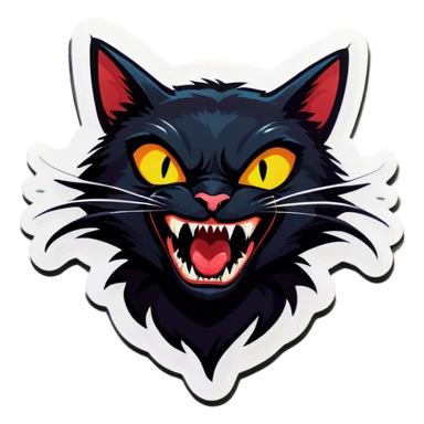 Black cat with fangs sticker