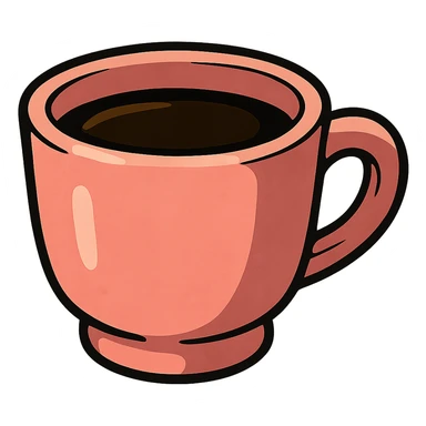 bold ghibli style icon of a pink coffee cup sticker