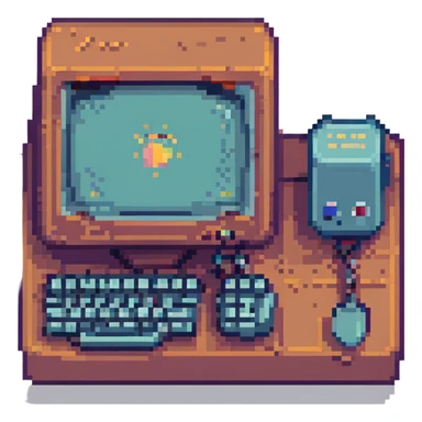 artificial intelligence, pixel art, retro computer, small details sticker