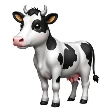 cinematic-[cow]-realistic-full-body-standing-emoji,-tail-flicking-lazily,-head-tilted-dramatically,-sleek-[black and white]-fur,-simplified-yet-realistic-focused-features,-highly-detailed,-glowing-with-an-almost-sarcastic-glow sticker