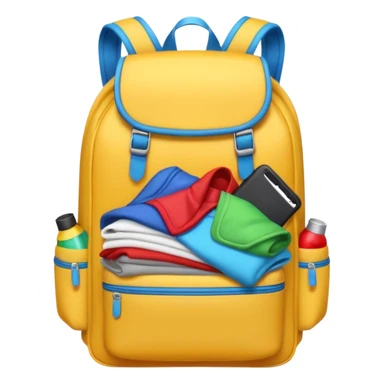 Emoji-style backpack overflowing with clothes sticker