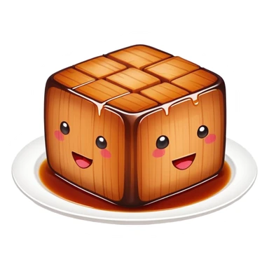 Hangzhou Dongpo Pork braised pork belly cubes, simplified emoji style with bold outlines and bright colors, cartoon style Chinese meat dish sticker