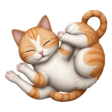 grey and white small cat with eyes closed lying down upside down with paws stretched out straight vertically  sticker
