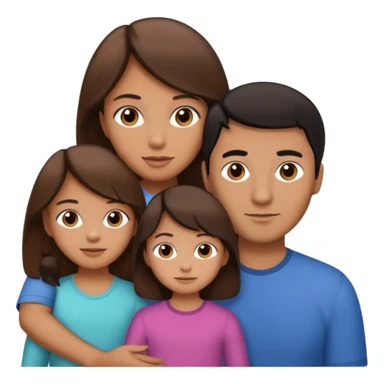 family dad with brown hair, mom with brown hair, little girl with tan skin and black hair sticker