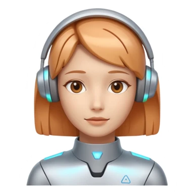 AI Support Agent holo-human-like Cyber AI face, warm, calm and friendly. Holographic look.Soft AI face with a listening, welcoming expression, minimal facial lines, calm eyes.  sticker