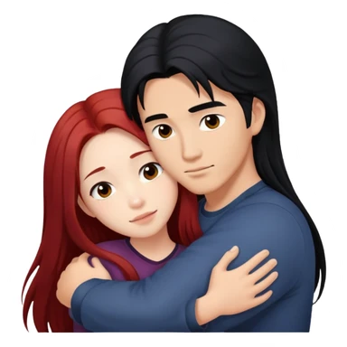 asian guy with long black hair hugging natural red haired girl sticker