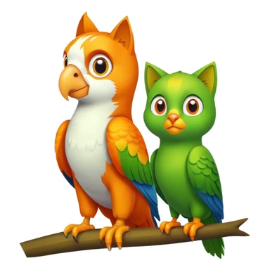 green parrot and an orange cat sticker