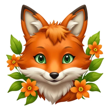 Smilng Green Eyed Fox with flowers  sticker