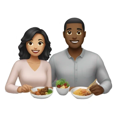 date night dinner for asian male and black asian female couple sticker