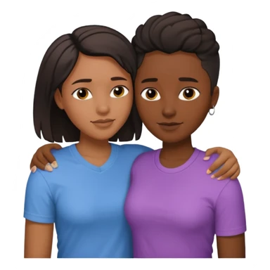 Black lesbian couple with one dark skin masculine with short hair low cut fade with a t shirt and one feminine with long hair in a blouse hugging  sticker