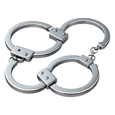 A pair of elegant handcuffs emoji made of silver chrome, smooth rounded design, glossy metallic reflections, luxury fetish aesthetic, minimal iOS emoji style, centered, clean white background sticker