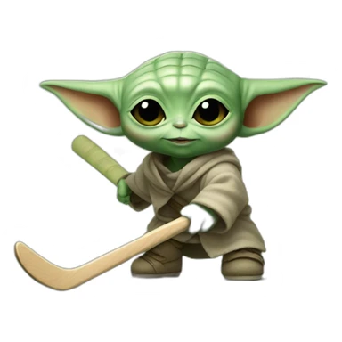 Baby yoda playing hockey sticker