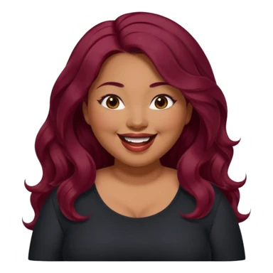 Plus size red hair brown face small eyes long hair Asian eyes small eyes wavy hair eye lashes burgundy hair black shirt laughing small slanted eyes sticker