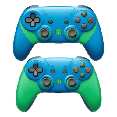 Create a clean, cartoon emoji of two gaming controllers angled toward each other to represent multiplayer gaming. Use bright colors, bold outlines, minimal detail, and a transparent background so it stays clear at small sizes. sticker