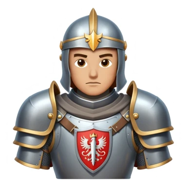 Clash of Clans aesthetic friendly Knight Portrait Emoji, With a noble, armored build featuring a gleaming suit adorned with intricate heraldry and a determined gaze behind a visored helm, his face rendered in a natural skin tone (not yellow), Simplified yet dynamic features, highly detailed, glowing with a cool, steely radiance, high shine, courageous and resolute, stylized with an air of chivalric valor, focused and stalwart, soft glowing outline, capturing the essence of a valiant knight ready to charge into epic quests with honor! sticker