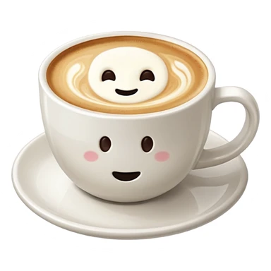 a flat white coffee without a face in a clean white coffee mug witout anyhing on it. there is latte art in the coffee sticker