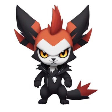 Cool Anthro Black Absol-Noivern-Quilava-Litten-Pokémon with edgy stripes hoodie spiked collar punk Full Body sticker
