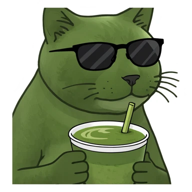Cat with shades drinking matcha sticker