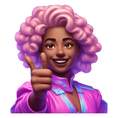 Synthwave thumbs up in SNES style, oil paint, epic eyes, intricate lips, exquisite pose, beautiful, desirable, logical, Midsommar  sticker