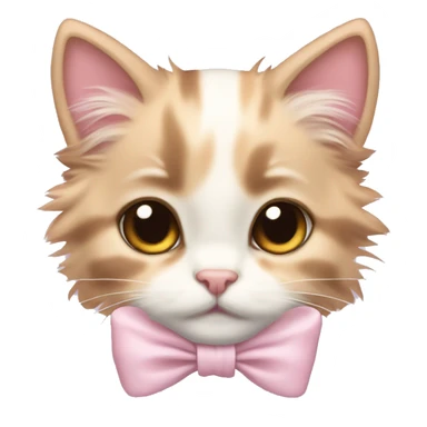 calico fluffy kitten pale pink bow sticker