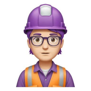 purple haired construction worker with spectacles sticker