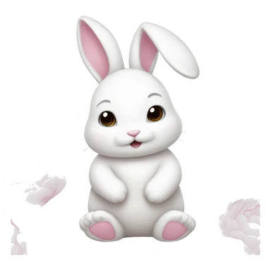 cute white bunny holding light pink peonies sticker