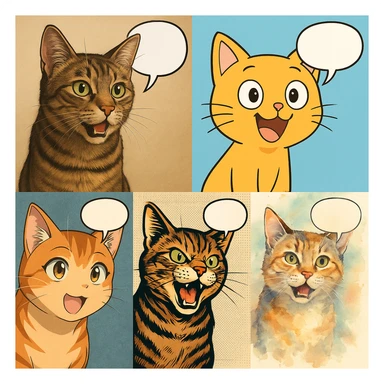 a cat speaking, various styles sticker