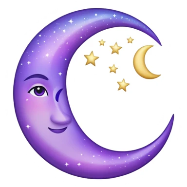 glitter purple and cian crescent moon sticker