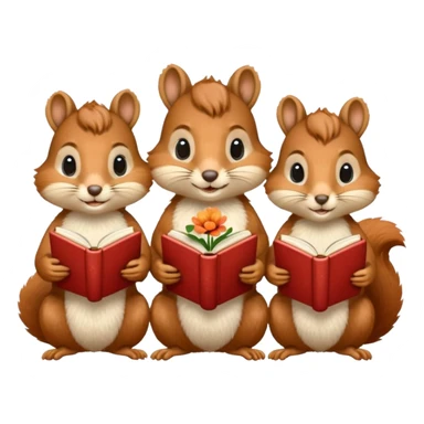 3 Squirrels reading books + flower sticker