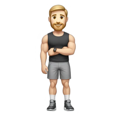 Full height Pale skinned fit man With biceps, Realistic eyes and mouth, light brown hair and stubble In dark gray sleeveless mike, black oversize sports shorts, watch and white sneakers. sticker
