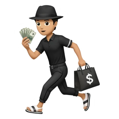 Make a man wear a black pant and he shirt is balck line and white line and wear a black hat and he holding a money bag and he running he wear a black eye thing no money in the Left hand and he yellow and the money bag in the right he wear a flip flop like this is Money bag 💰 NO MONEY sticker