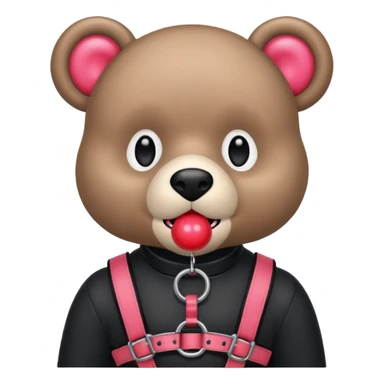 Gloomybear wearing black harness, red bubblegum in mouth sticker