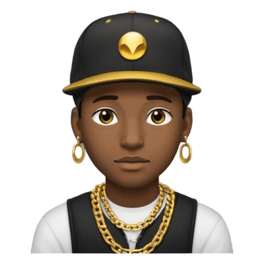 black guy with golden chains earpiercins and a snapback cap sticker