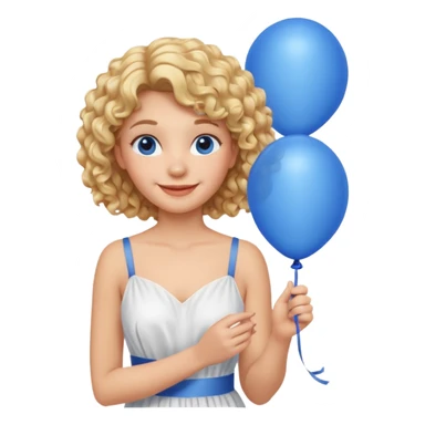 Woman curly blonde with blue balloon, white dress sticker