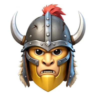 barbarian helmet object icon, rough metal helmet, fur details, leather straps, battle-worn scratches, fantasy style, 3D cartoon, mobile game icon style, centered, clean background, soft shadow, no text, no watermark

 sticker