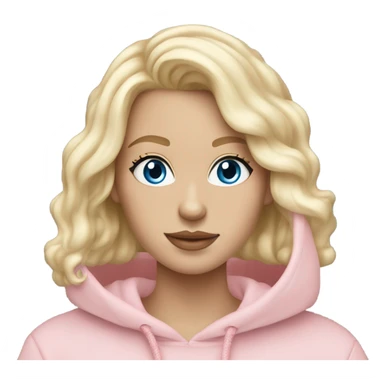 body White girl with platinum wavy blond hair and stunning blue eyes wearing jewelry and a light pink oversize hoodie sticker