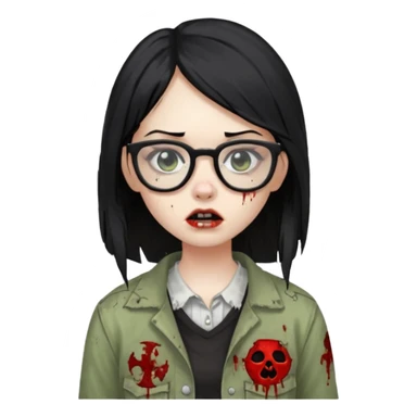 garota zumbi com o cabelo liso preto e com óculos sticker