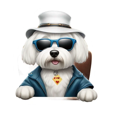White Maltese playing poker sticker