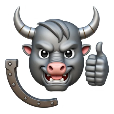 Emoji of an iron horseshoe with an angry powerful bull in the middle showing a thumbs down (DisLikes) sticker